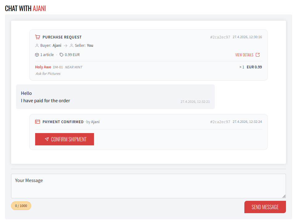 A chat with an ongoing transaction